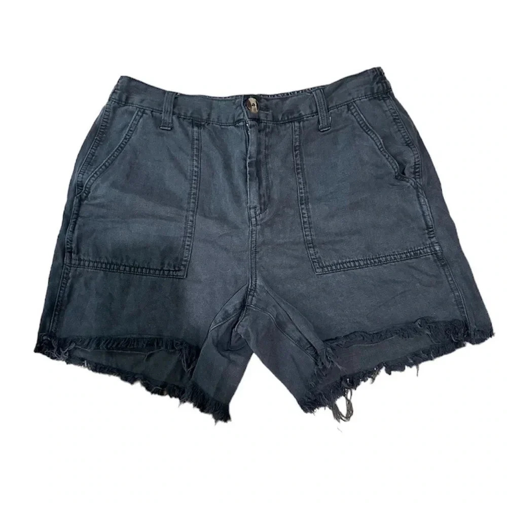Aerie Women’s Black Elastic Waist Buttoned Shorts with Fringe Hem Size S GUC